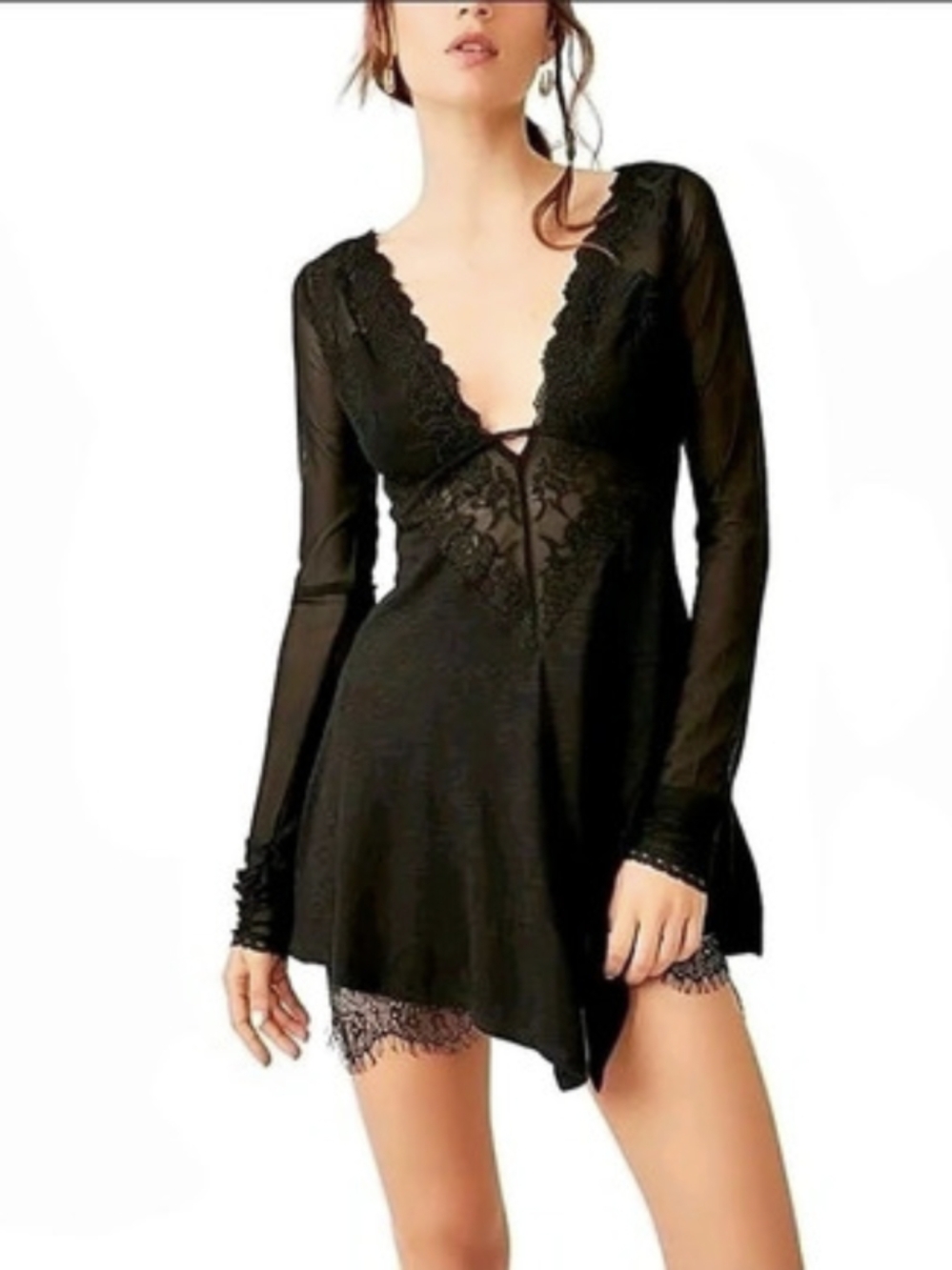 Free People Rendezvous Tunic Top Black Lace Size XS NWT
